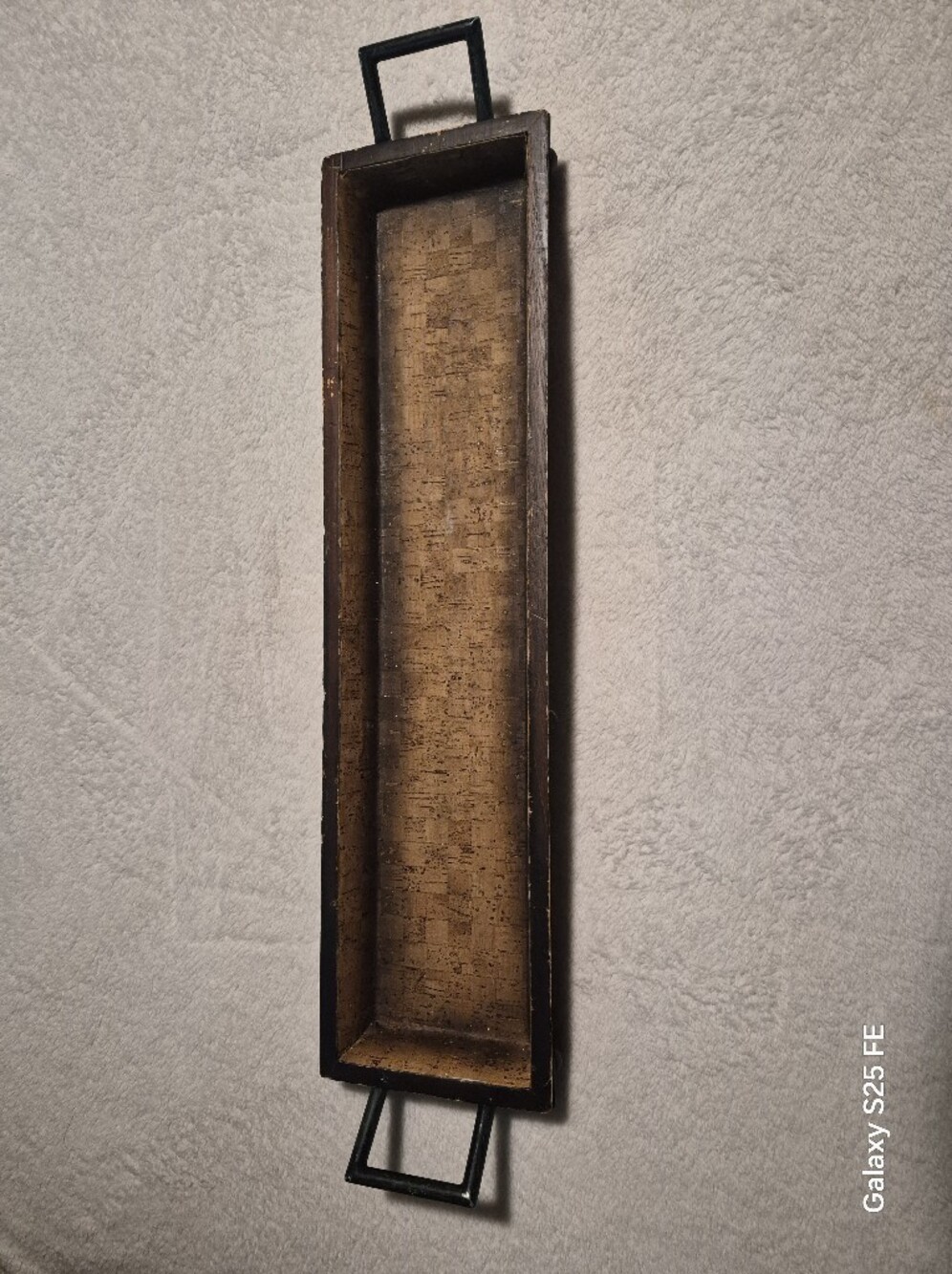 Long Rustic Wooden Tray With Black Metal Handles